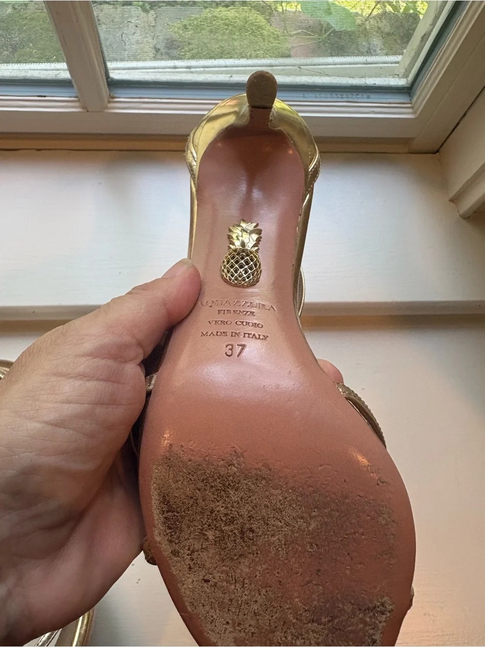 Aquazzura Gold Metallic Ankle-Strap Stiletto Sandal